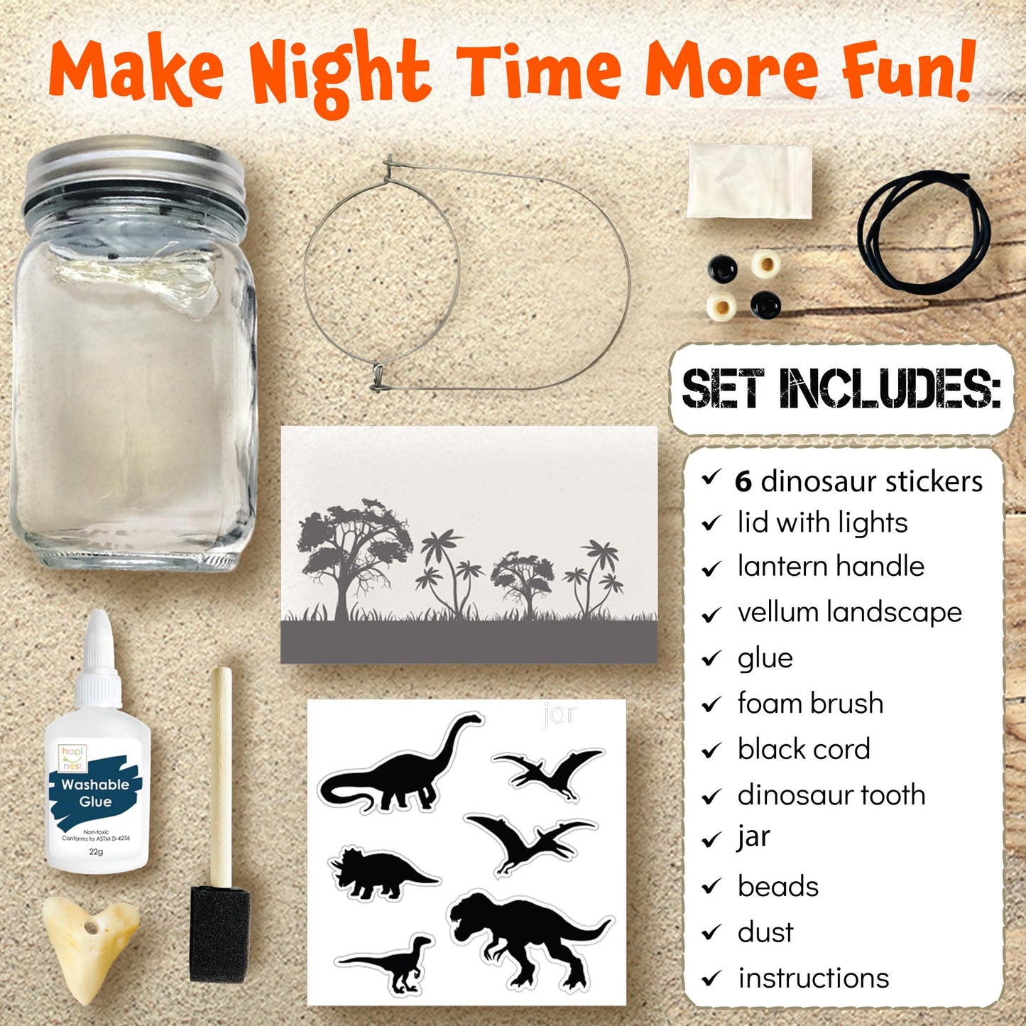 Hapinest DIY Dinosaur Toy Lantern Night Light Kit - Arts and Crafts Gift for Boys or Girls Ages 6 7 8 9 10 Years Old and Up