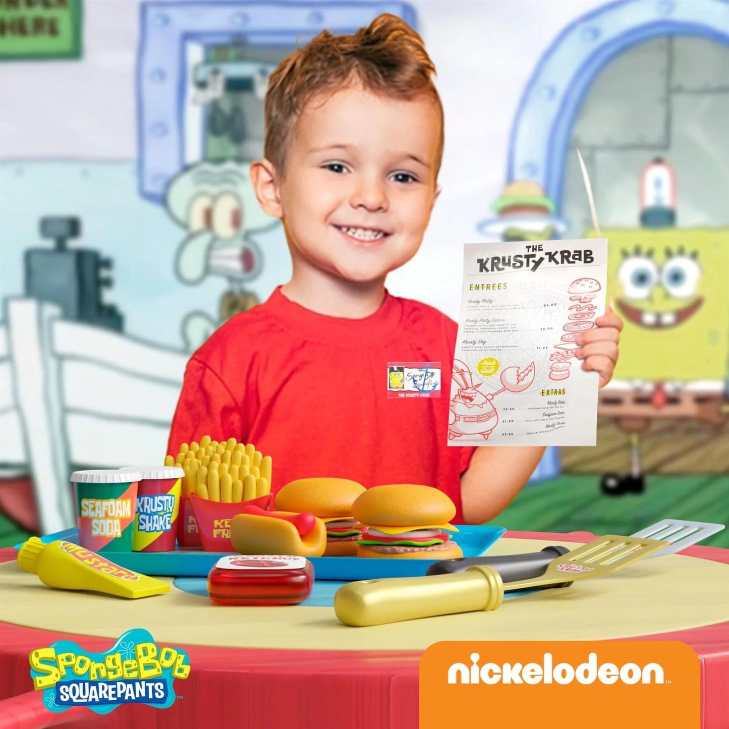 SpongeBob SquarePants Krabby Patty Toy Combo Meal Playset - Child-Size Plastic Fast Food Set with Interactive Burgers and Fries