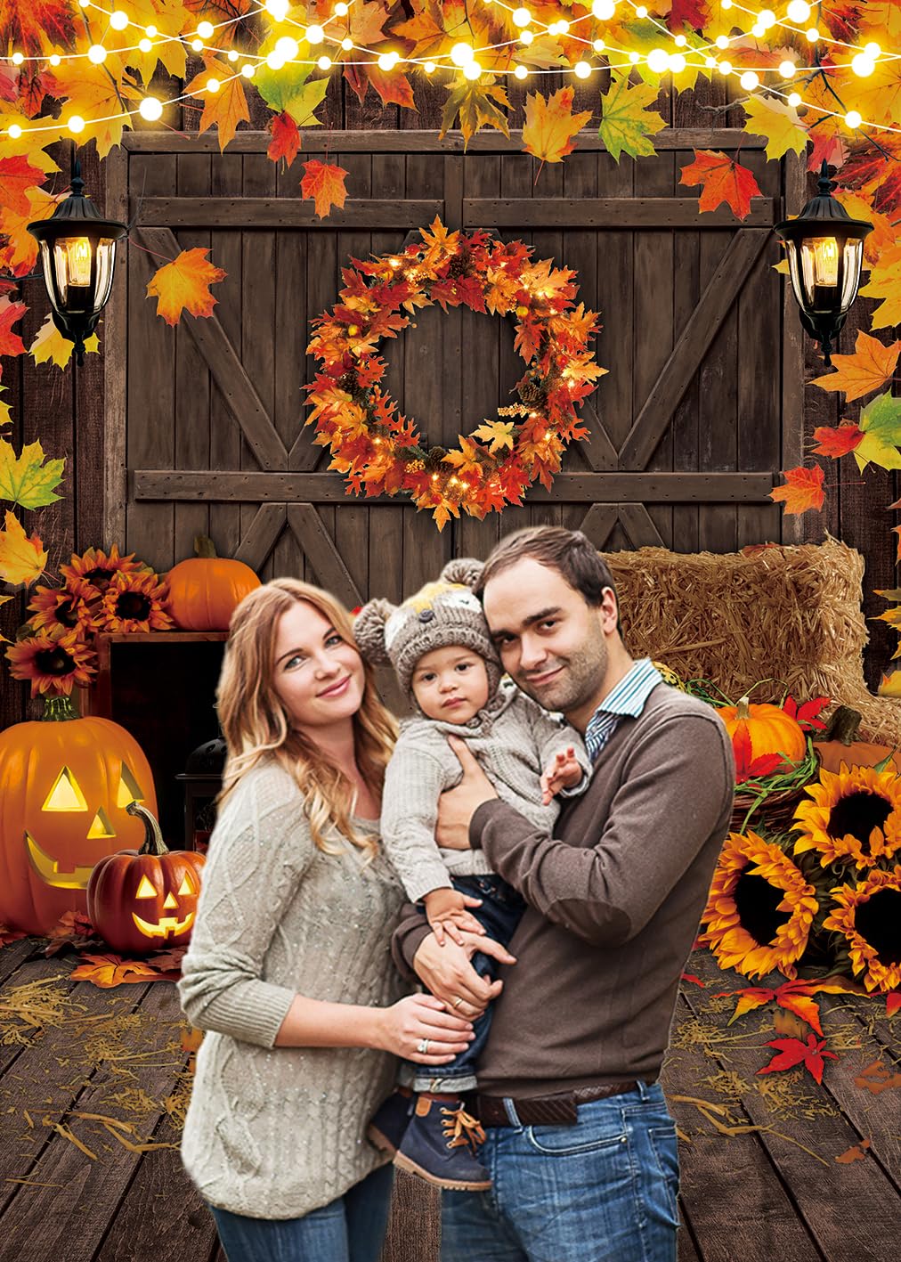 Happy Thanksgiving Backdrop 6x8FT Autumn Rustic Wooden Floor Maple Leaf Pumpkin Photography Background Fall Thanksgiving Harvest