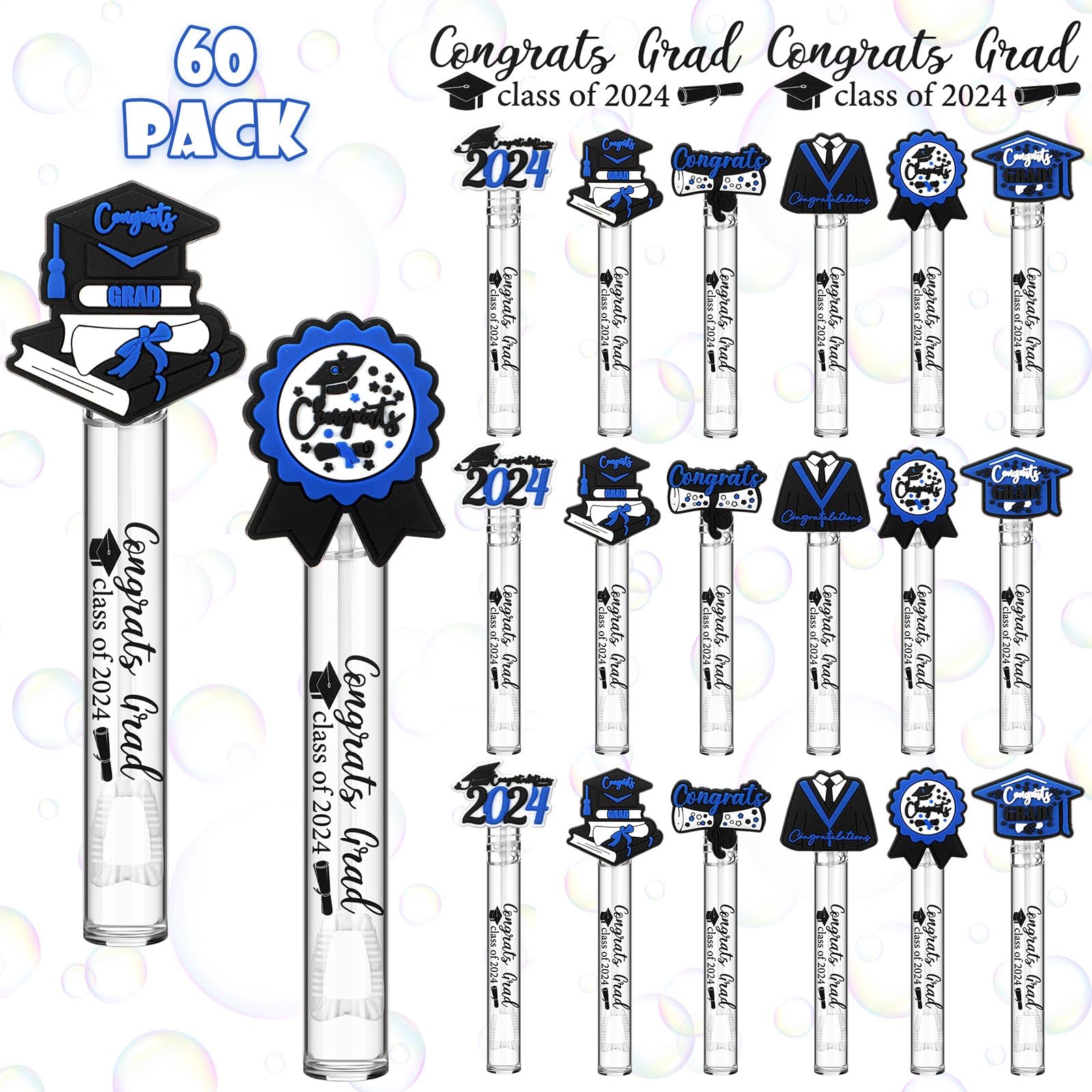 Shappy 60 Pcs Blue Graduation Bubble Wands Bulk Mini Bubble Wands Party Favors Small Bubbles Birthday Party Gift For Novelty Gif