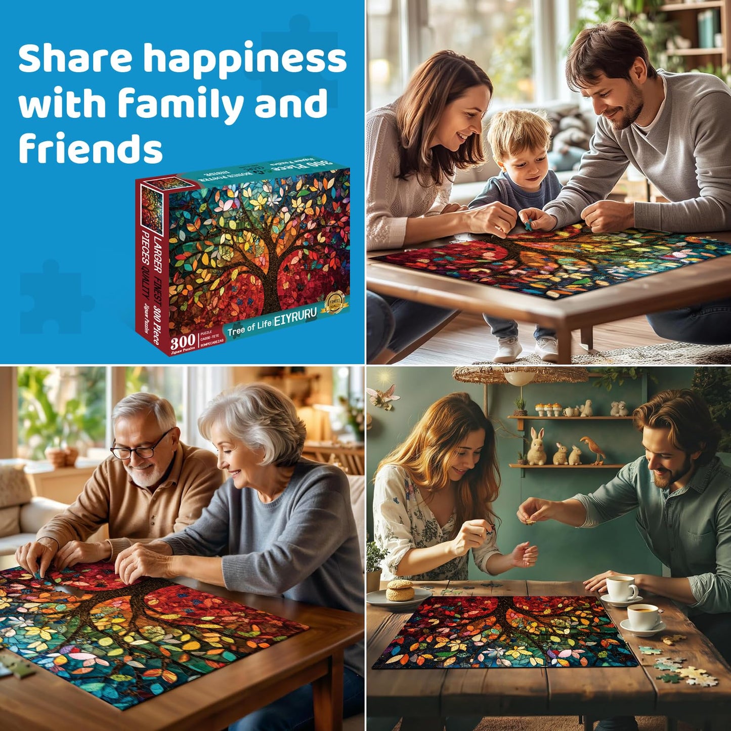 EIYRURU 300 Pieces Stained Glass Puzzle for mature-themeds Colorful Mosaic Tree of Life Jigsaw Puzzle Large Piece for Kids mature-themeds Seniors Challenging Puzzle & Perfect Family Game (20.5 x 15 in)