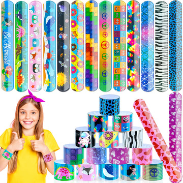 Slap Bracelets Kids Party Favors 48Pcs Snap Bracelet Wrist Bands For Boys Girls Birthday Gift Treasure Box Classroom Rewards Goo