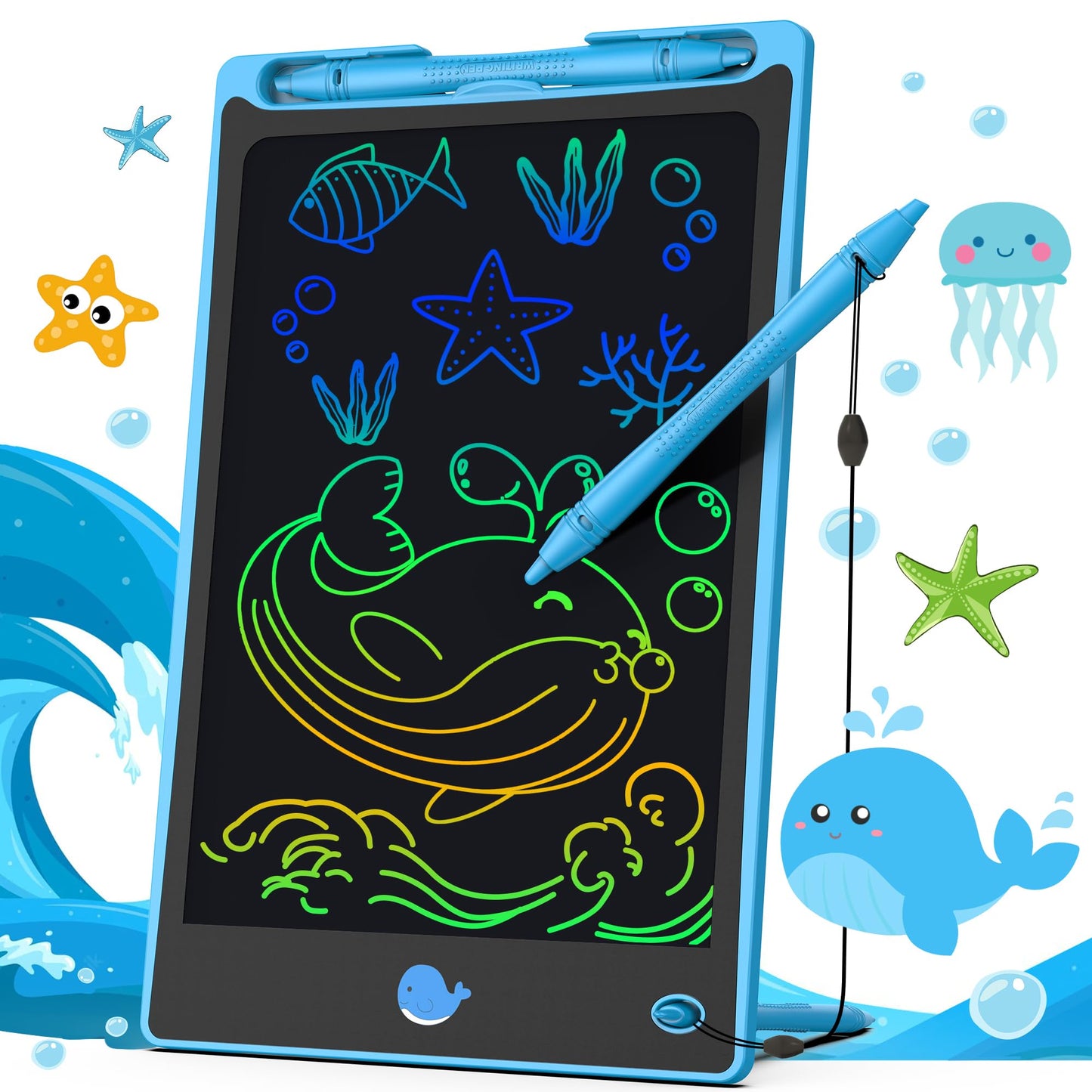 Hockvill Lcd Writing Tablet For Kids 8.8 Inch, Toys For Girls Boys Drawing Pad For 3 4 5 6 7 8 Year Old Kid, Toddler Magnetic Doodle Board Travel Essentials Christmas Birthday Gift For Children (Blue)