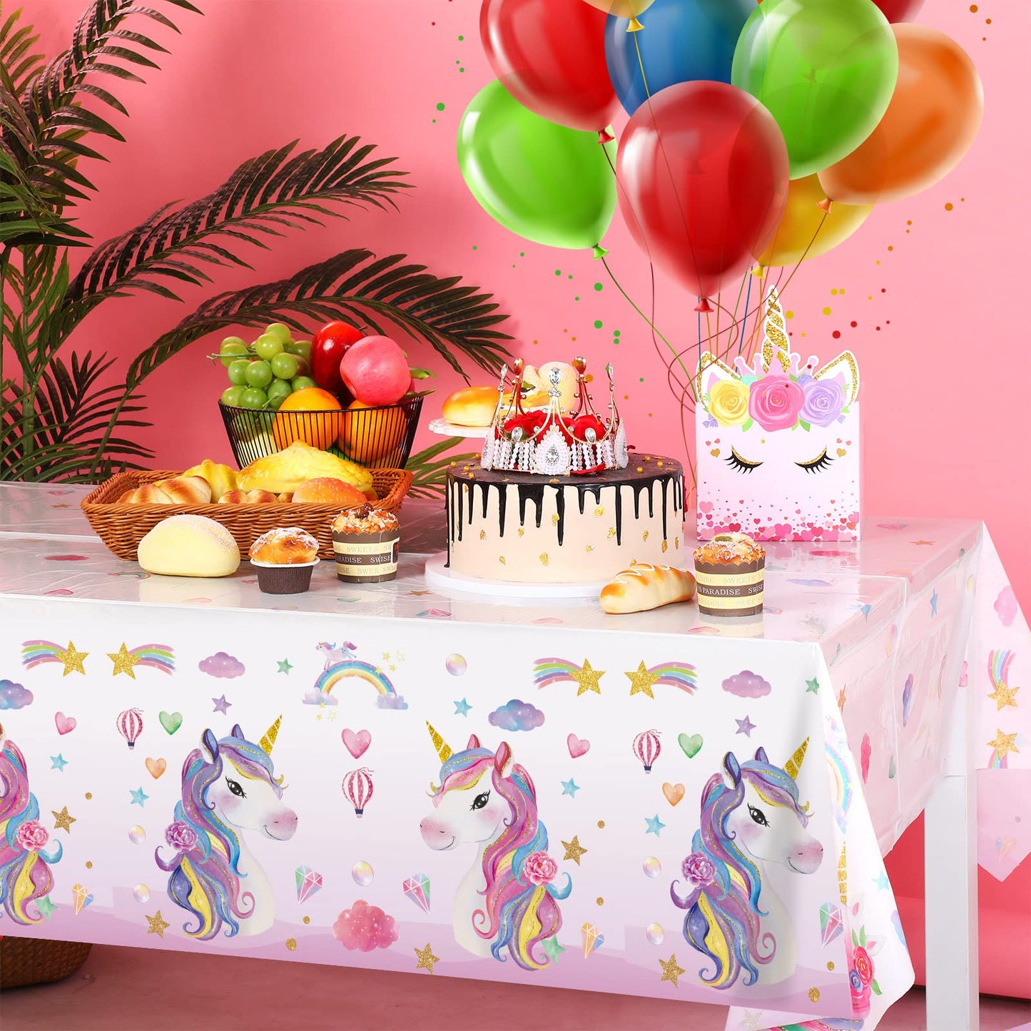 3 Pieces Unicorn Table Cloth Covers Disposable Unicorn Table Covers Larger Plastic Unicorn Tablecloths Rectangle Table Covers fo