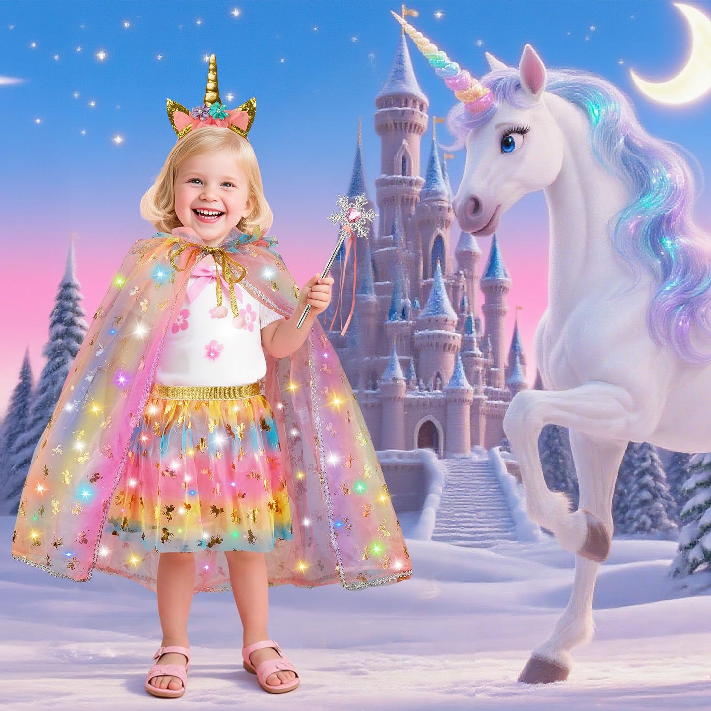 Rolevoria Princess Dress Up for Girls  10 Pcs Light Up Unicorn Princess Costume Cape Set  Christmas Birthday Gifts Toys for Girls 3 4 5 6 Years Old