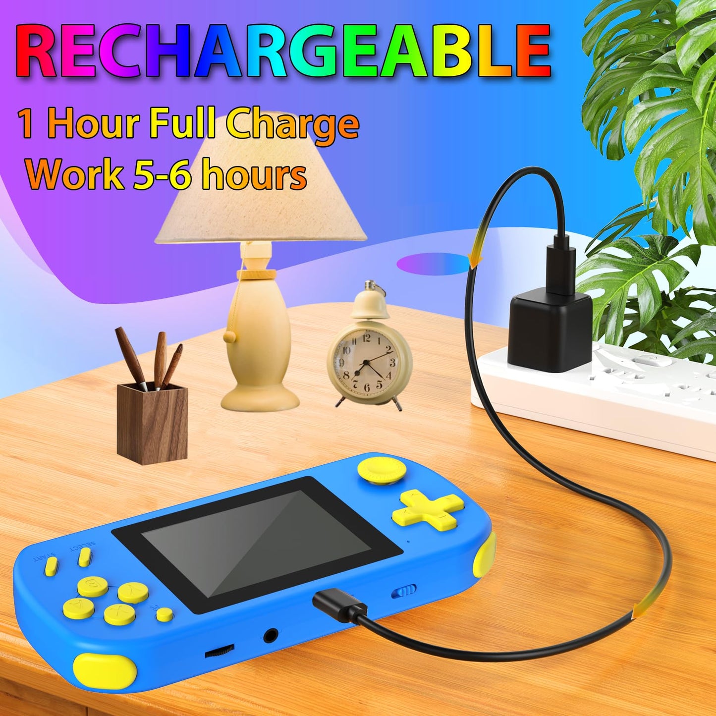 TEBIYOU Handheld Game Console for Kids, 218 Built-in Games, 3.0" HD Screen, Portable, Rechargeable, Blue