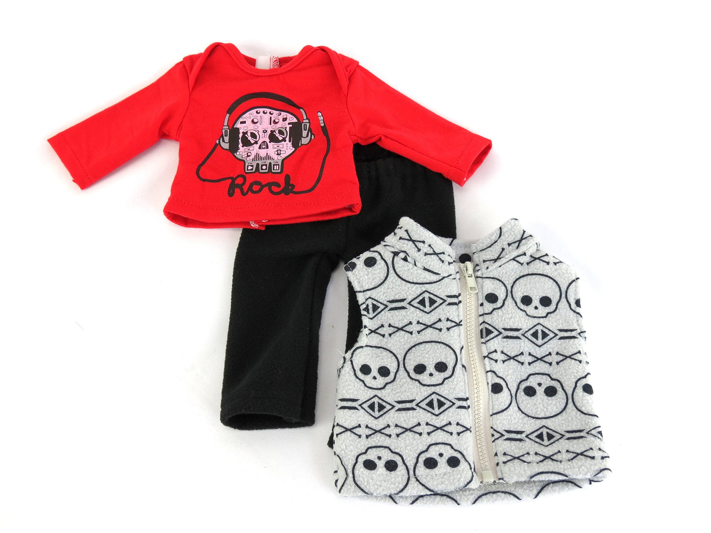 American Fashion World Boys Skull 3 Piece Vest and Pants Set for 18-Inch Dolls | enhanced Quality & Trendy Design | Dolls Clothes | Outfit Fashions for Dolls for Popular Brands