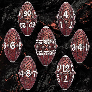 ARUOHHA DND Metal Dice Black Red Dragon Egg Dice with Metal Box, Role Playing Game RPG Polyhedral D and D Dice Set D20 D12 D10 D