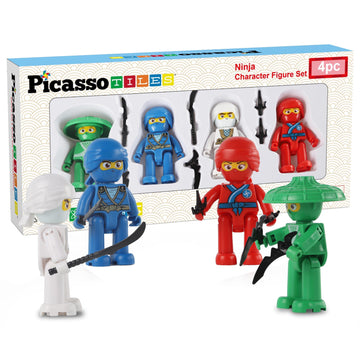 Picasso Toys Magnetic Figures 4 Piece Ninja Character Action Building Block Tiles Toddler Toy Set Magnet Expansion Pack Ages 3 A
