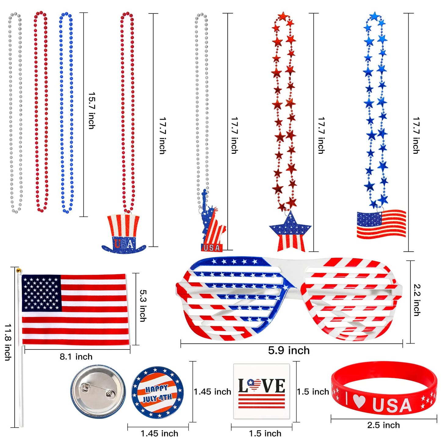Garma 132Pcs Patriotic Party Favors Decorations Supplies Includes Shutter Of July Independence Day Celebraeaded Necklaces Glasse