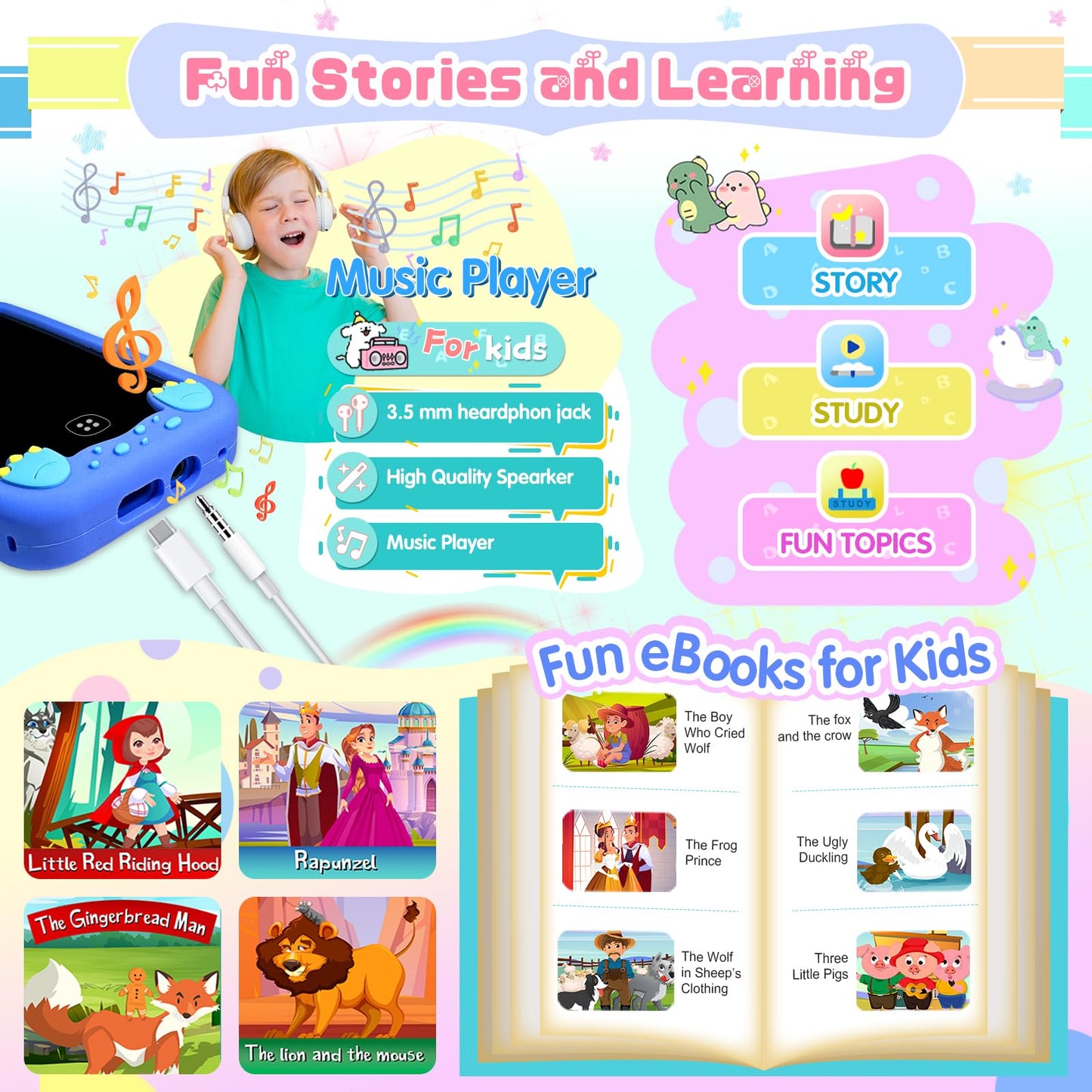 Kids Smart Phone for Girls Boys - Kids Cell Phone Toys Ages 3-10 with Touchscreen, Dual Camera, Music Player, 17 Games Toddler L