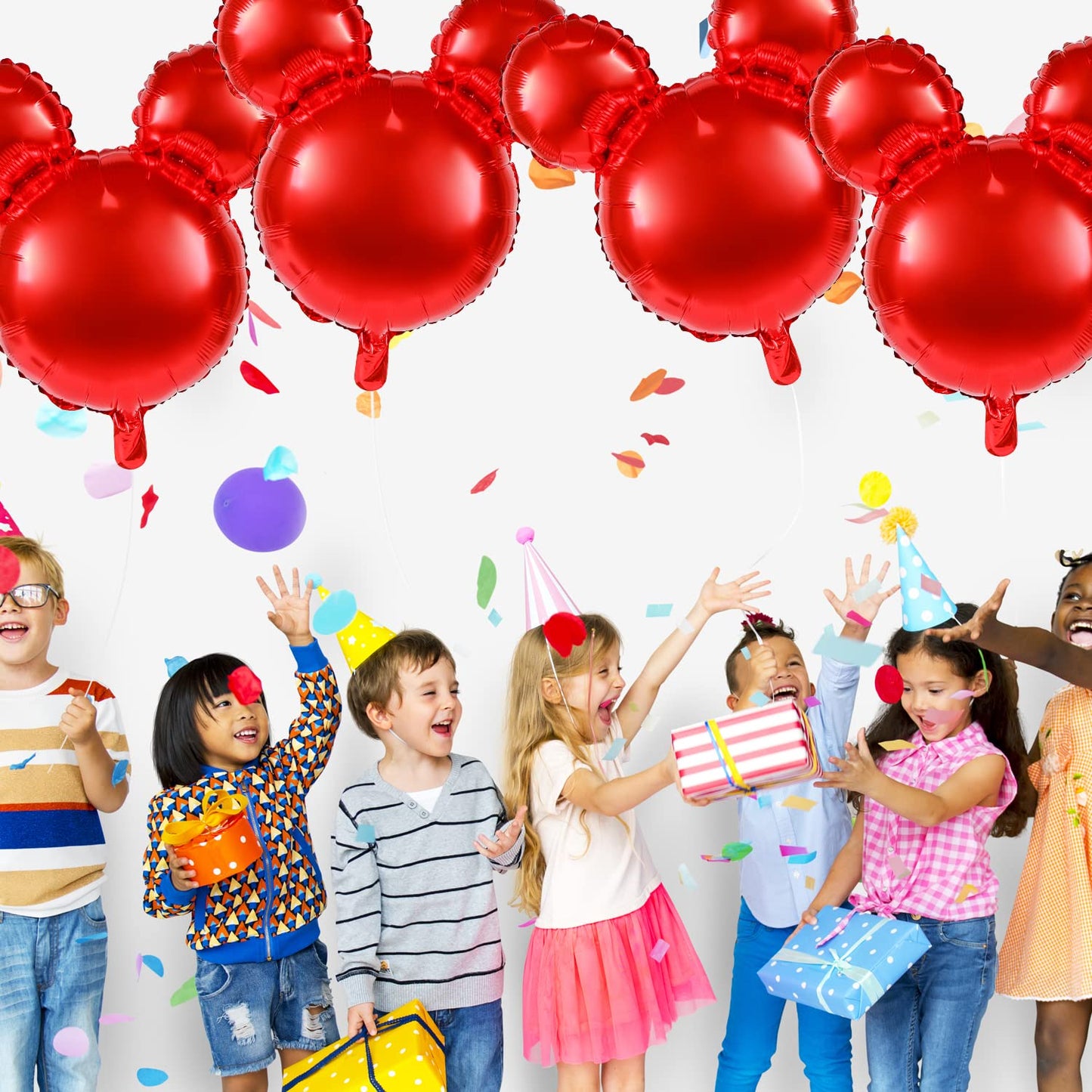 6 Pcs Mouse Head Balloons, 24'' Mouse Mylar Balloon Jumbo Mouse Head Aluminum Foil Balloons For Birthday Party Decorations Baby Shower Supplies Party Favors (Red)