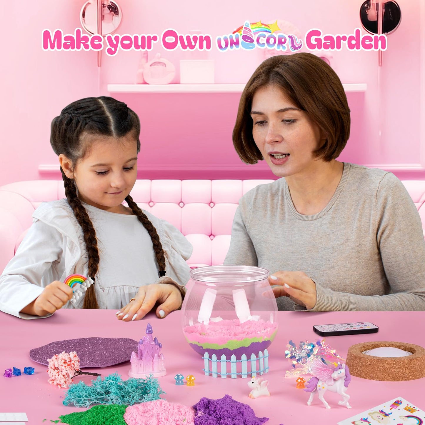 Ronstone Uni-Corn Terrarium Kit Toys For Girls - Birthday Christmas Gift For Girls Ages 4 5 6 7 8-12 Year Old - Light Up Diy Uni