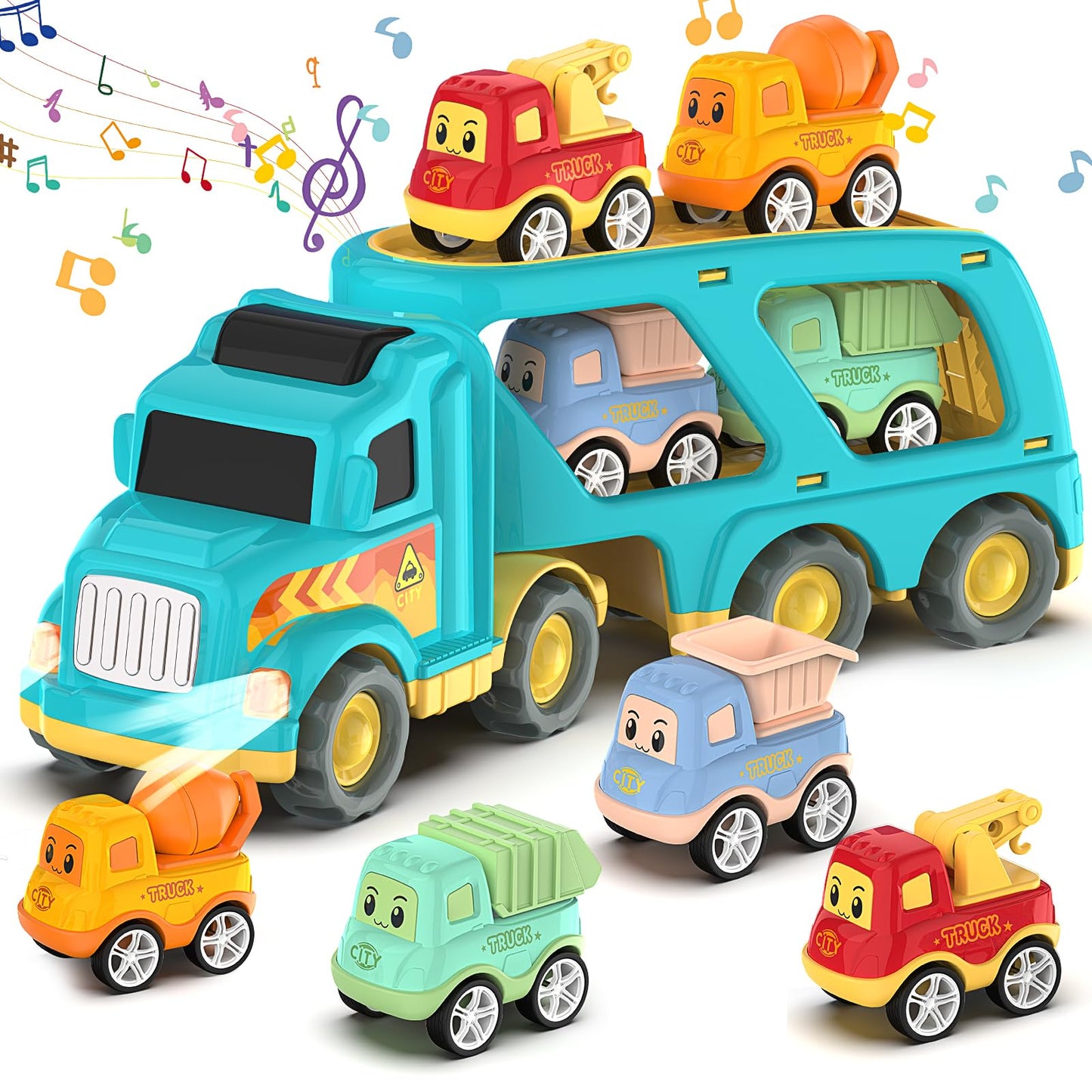 Moritakk Construction Toddler Truck Toys for Boys Girls Age 3 4 5 6 7 Years Old,5 in 1 Carrier Transport City Vehicles Toys,Car