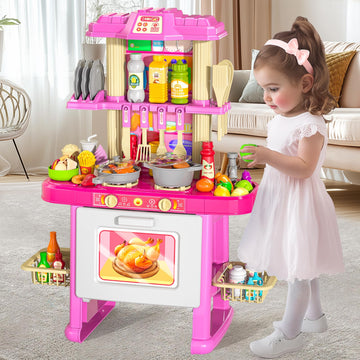 JUKUDAHU Pretend Food Kitchen Toys for Kids Age 3 4 5 6 7 8 - Girls Toys Play Kitchen with Toy Accessories for Girls, Play Dishe