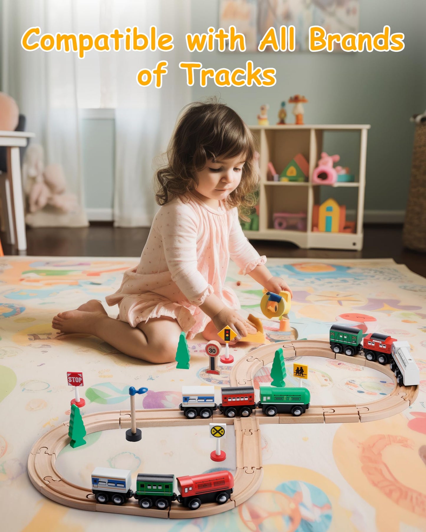Sainsmart Jr. 112-Piece Wooden Train Set For Toddler – Double-Sided Train Tracks, Compatible With Brio, Thomas, Melissa & Doug – Perfect Wood Toy For Boys And Girls (9Pcs Classic Trains)