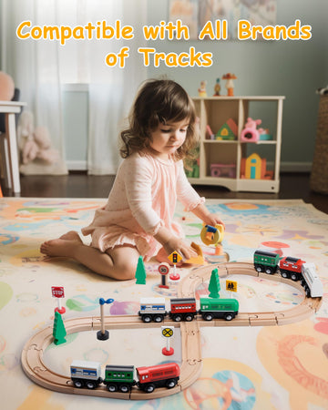 Sainsmart Jr. 112-Piece Wooden Train Set For Toddler – Double-Sided Train Tracks, Compatible With Brio, Thomas, Melissa & Doug – Perfect Wood Toy For Boys And Girls (9Pcs Classic Trains)