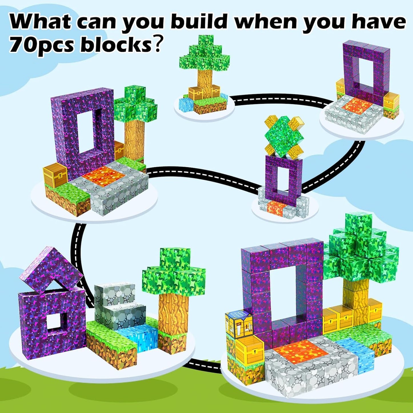 Kid Odyssey Magnetic Blocks - Mine Magnet Portal World Set, Magnetic Tiles Building Toys For Boys & Girl, Magnetic Montessori To