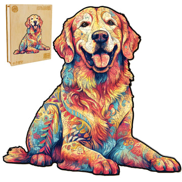 Woodbests Wooden Puzzle For Adults, Loyal Golden Retriever Dog Puzzle (L, 300Pcs, 15.7''X14.9'') Beautiful Wooden Box, Wooden Ji
