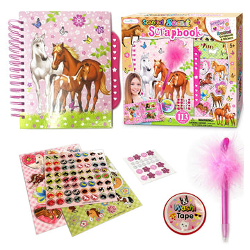 Horse Scrapbook Kit for Girls | Equestrian DIY Scrapbooking Kit for Little Girl and Tween Gifts | 114 Piece Scrapbook and Statio