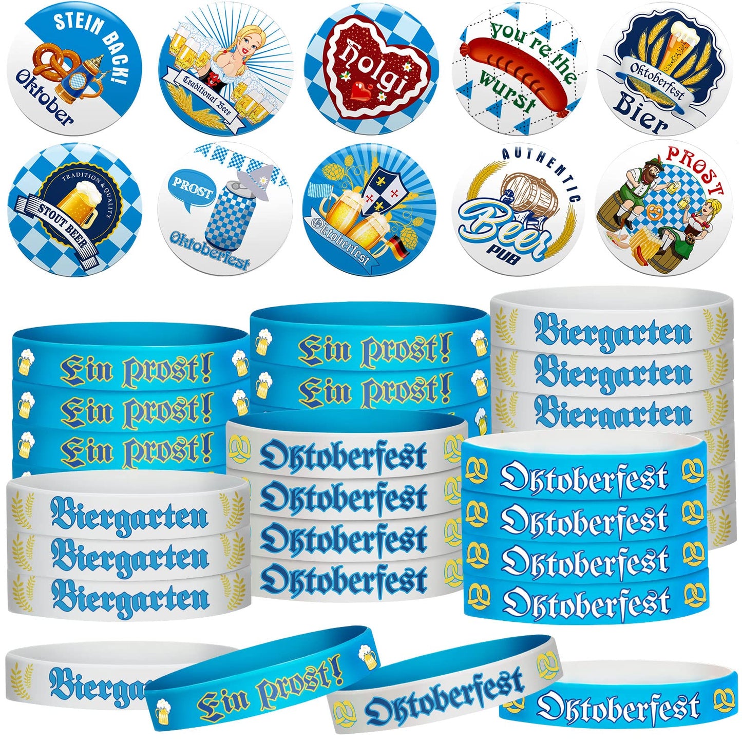 60 Pieces Oktoberfest Decorations Set, Include 30 Oktoberfest Buttons Pins Bavarian Style Badges And 30 Rubber Bracelets For German Theme Oktoberfest Bavarian Beer Festival Party Favors Supplies