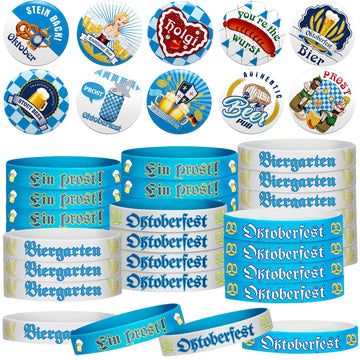 60 Pieces Oktoberfest Decorations Set, Include 30 Oktoberfest Buttons Pins Bavarian Style Badges And 30 Rubber Bracelets For German Theme Oktoberfest Bavarian Beer Festival Party Favors Supplies