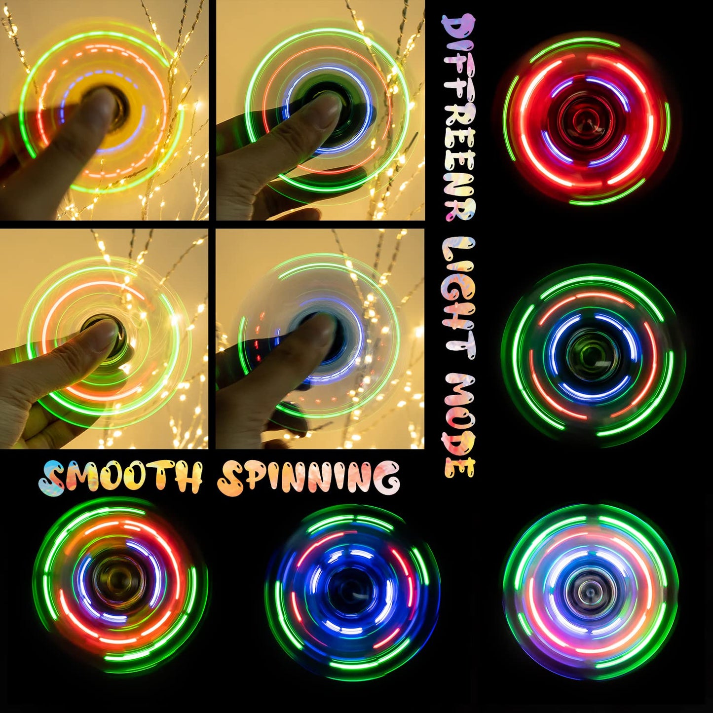 Figrol 3 Pack Led Light Fidget Spinners, Crystal Finger Toy Gift For Children, Stress Reduction And Anxiety Relief Hand Spinners