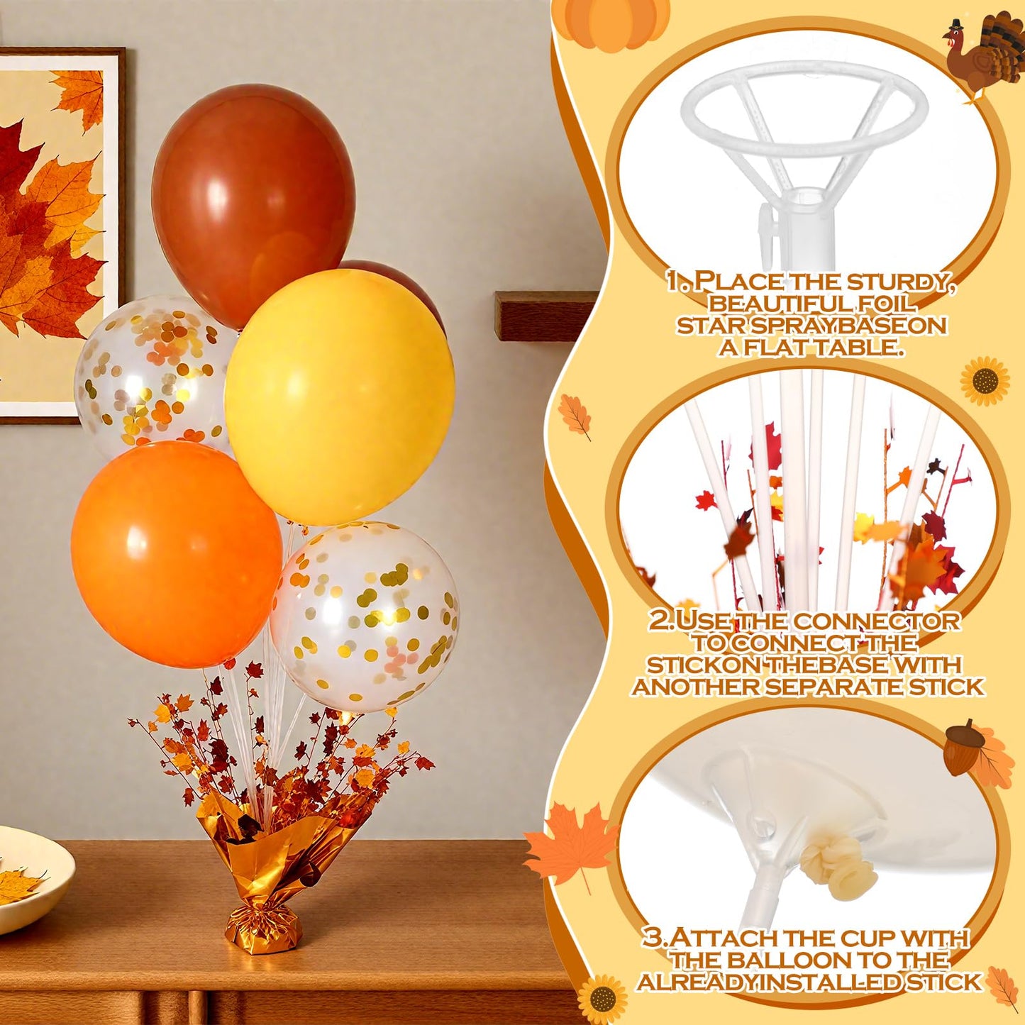Civaner 6 Sets Thanksgiving Balloon Stand Table Centerpieces Decorations Turkey Balloon Stand Kit Squirrel Pine Cone Decor for H