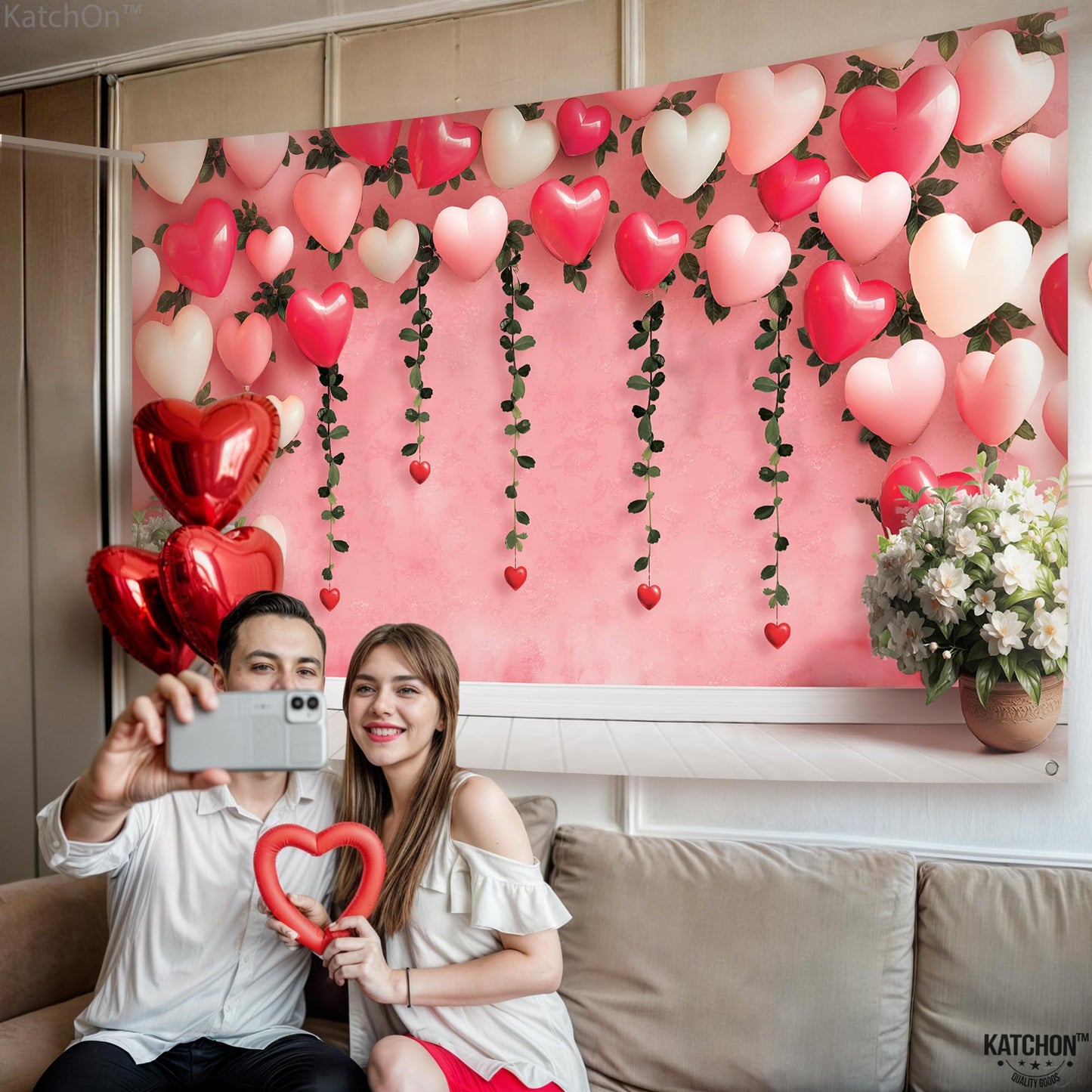 KatchOn, Heart Valentines Day Backdrop - XtraLarge, 72x44Inch | Valentines Backdrops for Photography | Happy Valentines Day Bann