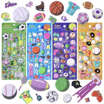 Puffy Sports Stickers For Kids,4 Pack 3D Foam Sports Ball Stickers Including Basketball Football Baseball Soccer And Volleyball Stickers For Scrapbooking Crafts,Sports Party Favors For Boys Girls
