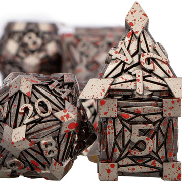 ORIFANTOU Metal DND Dice Set Dungeons and Dragons Dice with Box, Blood Spatter Debris D&D Dice RPG D and D Dice Role Playing Gam