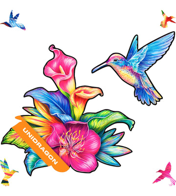 Unidragon Original Wooden Jigsaw Puzzles - Elusive Colibri, 100 Pcs, Small 11.3''X8.5'', Beautiful Gift Package, Unique Shape Be