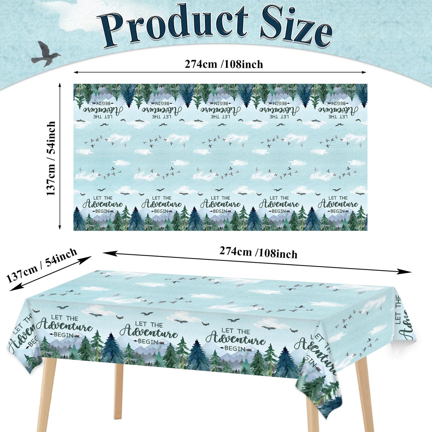 3 Pieces Adventure Awaits Tablecloths Let The Adventure Begin Tablecover Tree Mountains Woodland Table Covers Plastic Disposable Rectangle Tablecloth For Baby Shower Birthday Party Decor Supplies