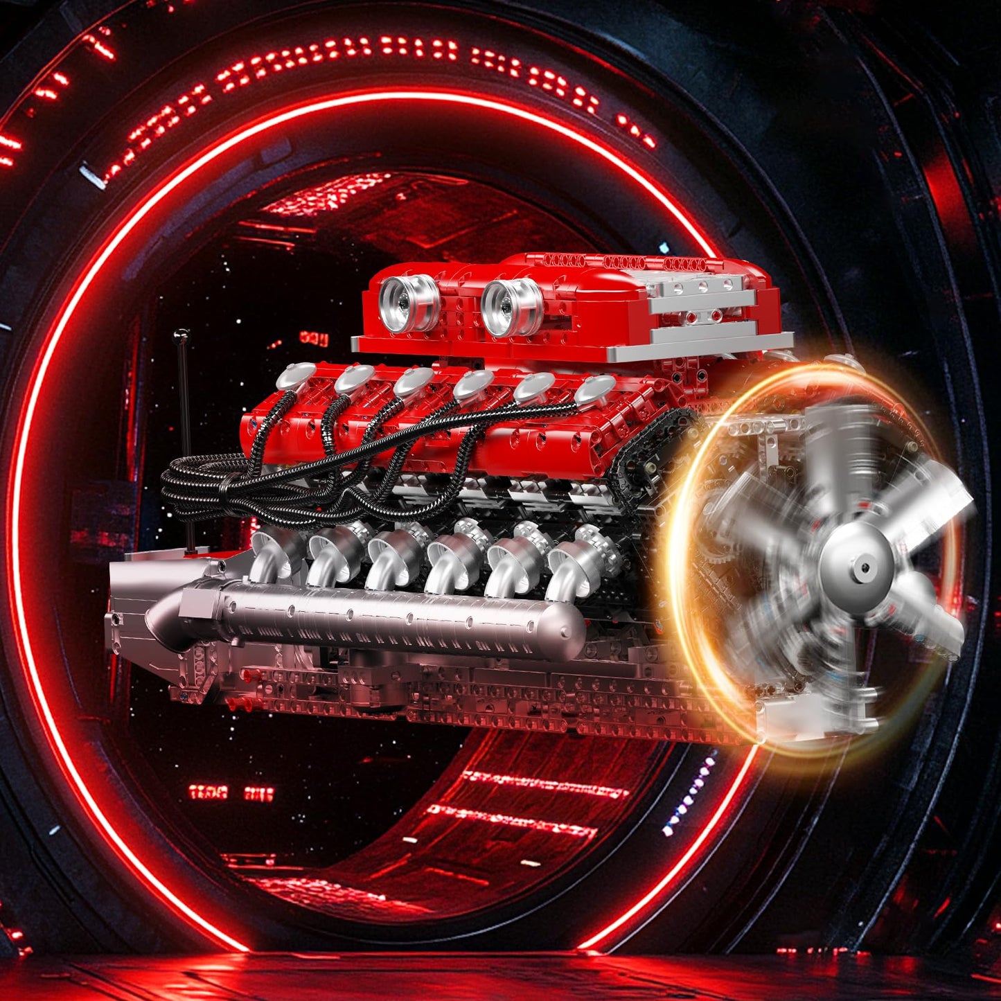 Mould King V12 Engine Model Kit - 3472 PCS STEM Building Blocks, Red, Plastic, WX10169-LZUSYL, Includes Battery & Motor