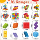 Unbess 1000Pcs Block Stickers For Kids, 2 Roll Colorful Bricks Paper Self Adhesive Heart House Decal Peel And Stick Removable To