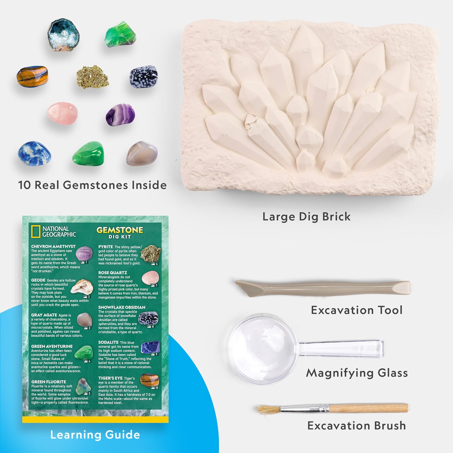National Geographic Gemstone Dig Kit - Dig Up 10 Real Gemstones And Crystals, Science Kit For Kids, Gem Digging Kit, Gift For Gi