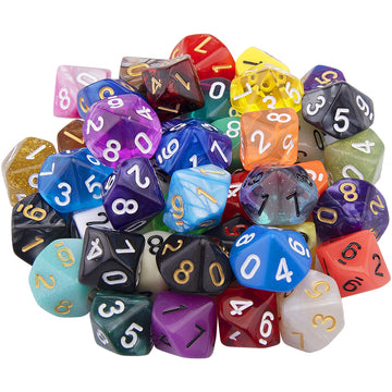 AUSTOR 42 Pieces Polyhedral Dice 10 Sided Game Dice Set Mixed Color Dices Assortment with a Black Velvet Storage Bag for DND RPG