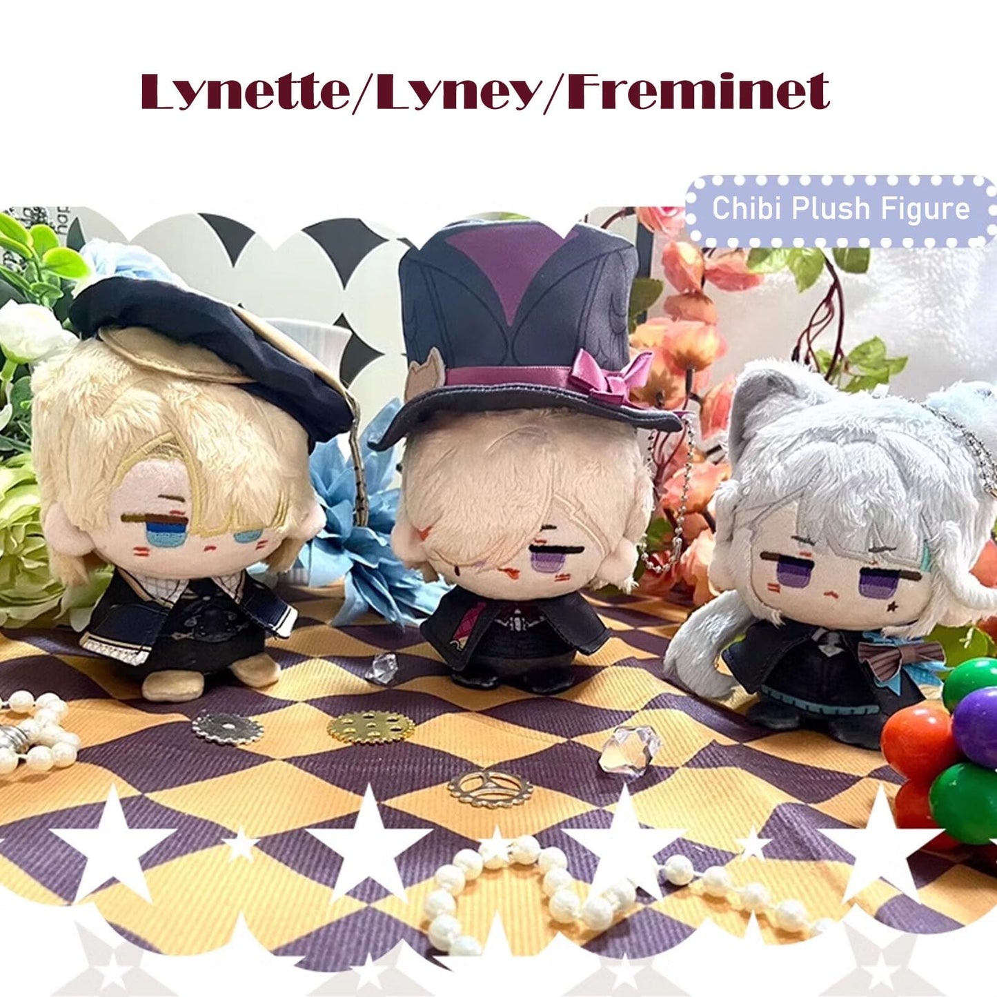 Calembou Anime Plush Keychain For Backpack, 4'' Cute Chibi Plush Figure, Furina Lyney Neuvillette Plush For Fans (Lyney)