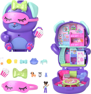 Polly Pocket Dolls And Playset, Sleepover Puppy Compact, Travel Toy With 1 Micro Doll, Pet Dogs, Food & Fashion Styling Accessor