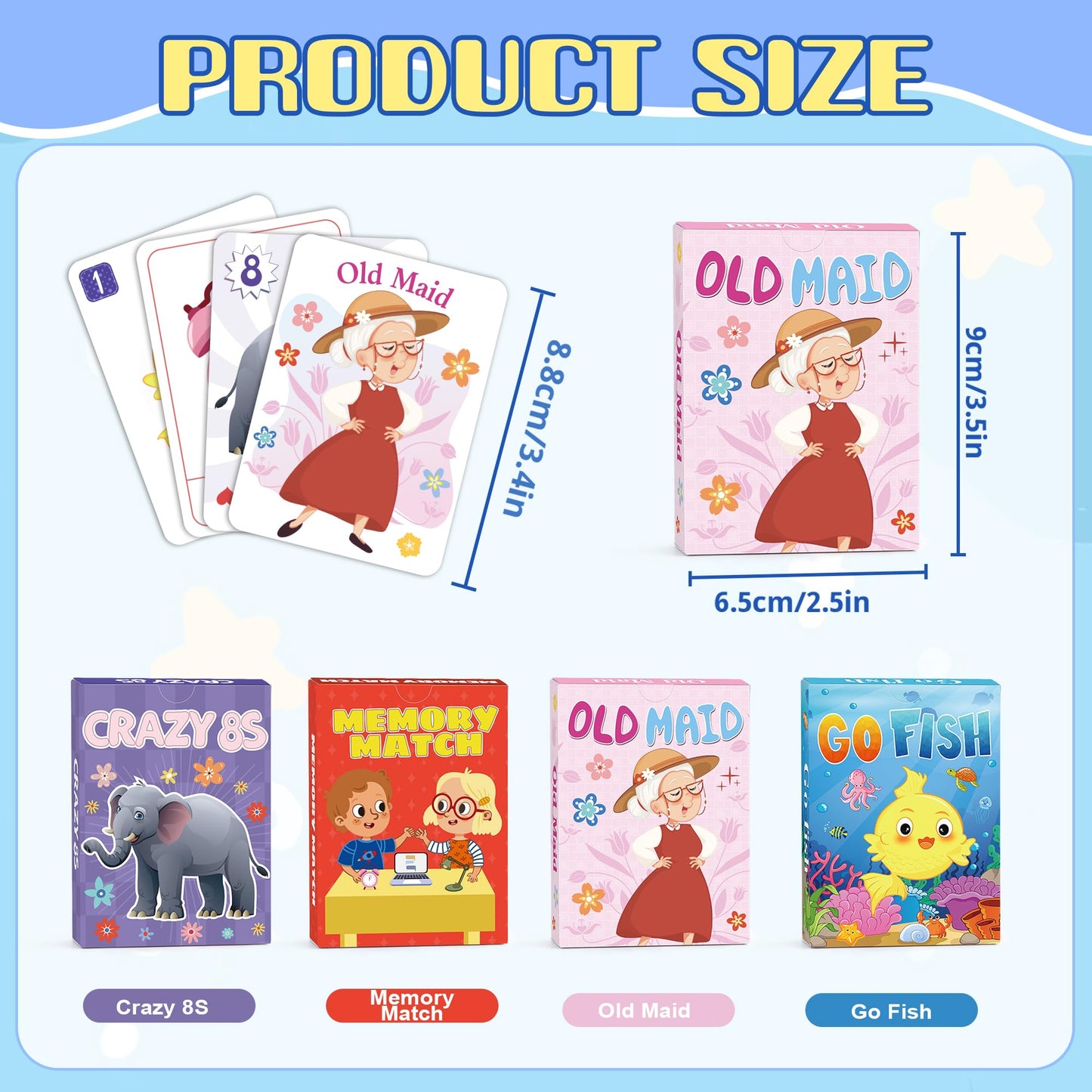 Kids Card Games, Go Fish, Old Maid, Memory Match and Crazy 8s, Go Fish Card Game for Kids 4-8, Fun Toddler Card Games for Family