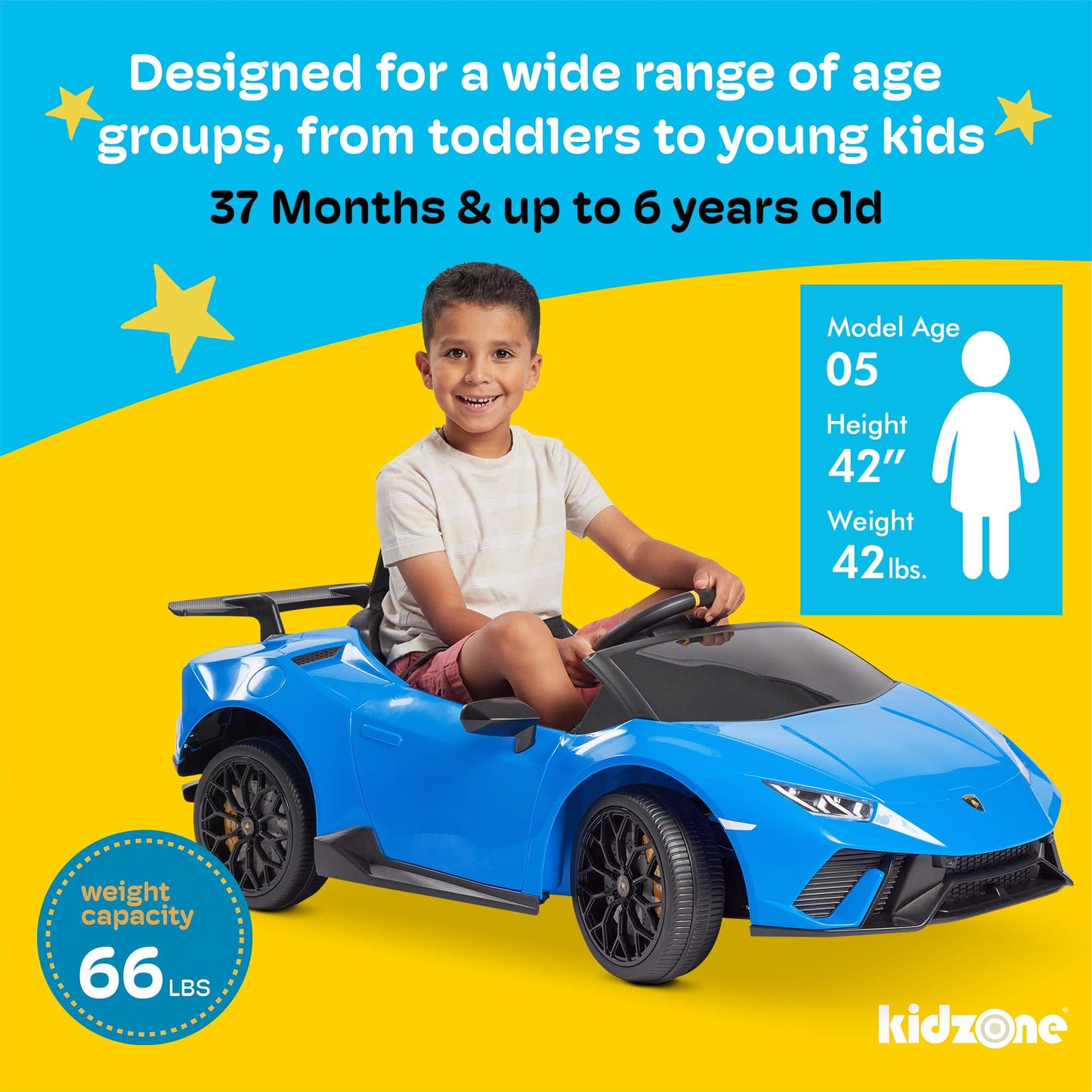 Kidzone Kids 12V Licensed Lamborghini Huracan Ride On Car Battery Powered Electric Vehicle Toy With 2 Speeds, 4-Wheel Drive, Sus