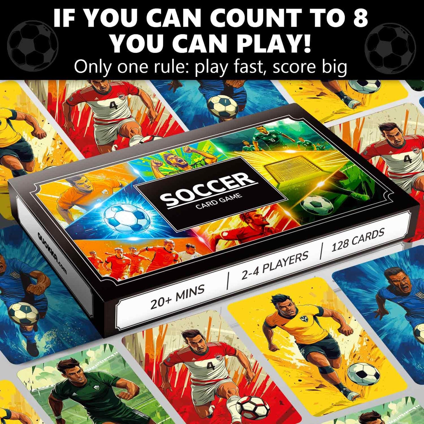 QUOKKA Soccer Fast-Paced Card Game for Kids & Adults - 128 Cards & Easy Rules - Quick & Fun Matching Game - 2-8 Players - Ages 8