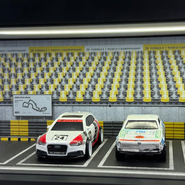 Hot Cars Wheels Display Case - 1/64 Scale Die-cast Model Car Display Case with LED Light and Acrylic Cover  Hot Diecast Wheels Parking Garage Dioramas with 9 Parking Spaces (Grandstand)