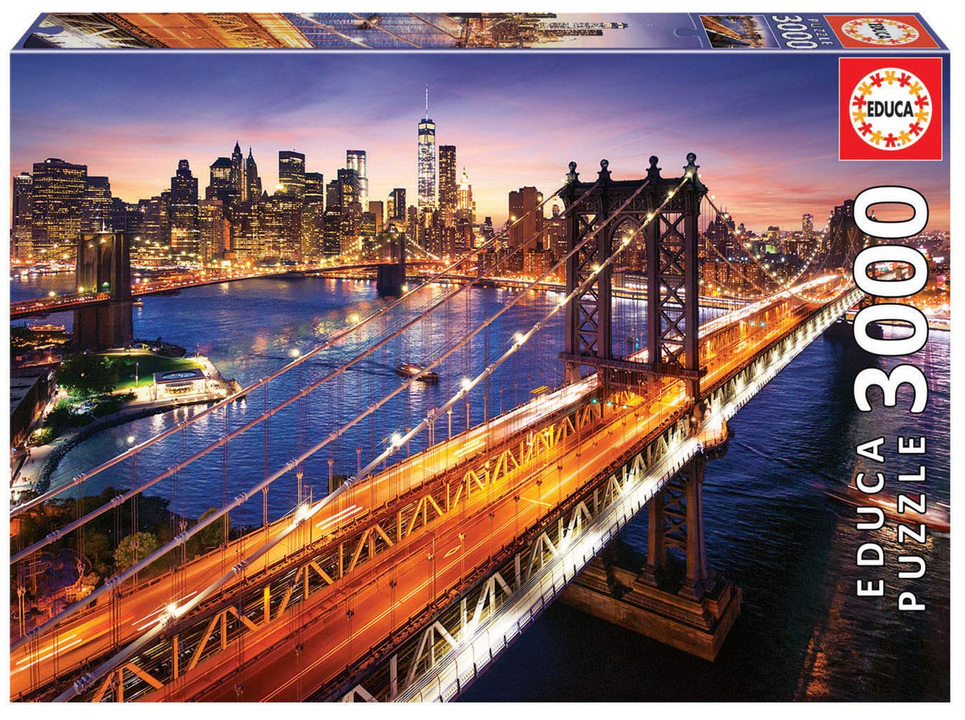 Educa - Manhattan At Sunset - 3000 Piece Jigsaw Puzzle - Puzzle Glue Included - Completed Image Measures 47.25' X 33.5' - Ages 14+ (18508)