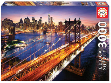 Educa - Manhattan At Sunset - 3000 Piece Jigsaw Puzzle - Puzzle Glue Included - Completed Image Measures 47.25' X 33.5' - Ages 14+ (18508)