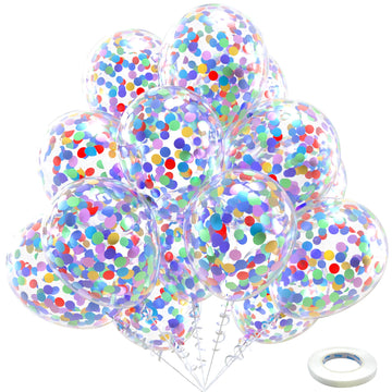 Bezente Rainbow Multicolor Confetti Latex Balloons - 60 Pack 12 Inch Helium Colorful Confetti Balloons For Birthday Baby Shower