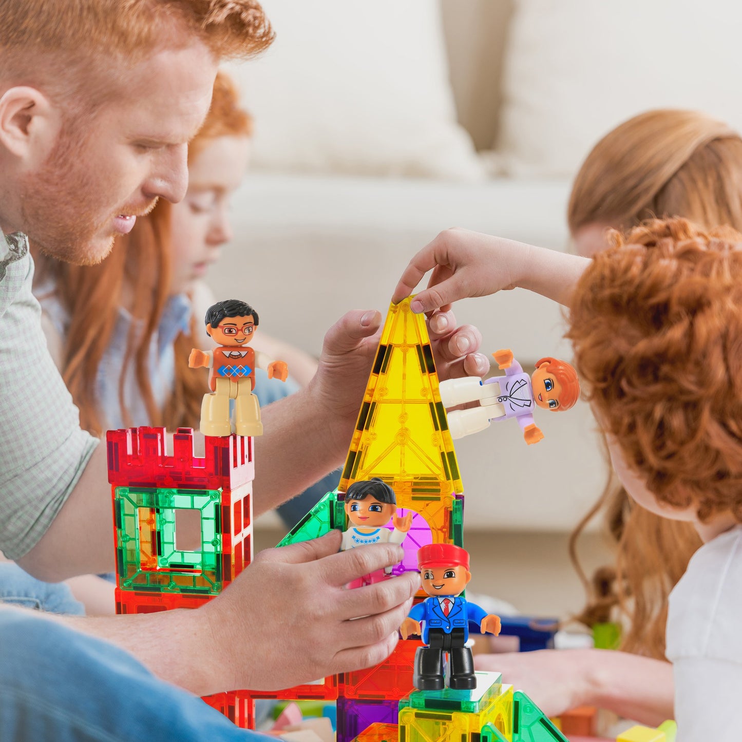 Magnetic Figures Set Of 4-Toddlers Community Action Toy People, Magnetic Tiles Expansion Pack For Boys And Girls - Educational S