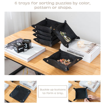 Tektalk Foldable Jigsaw Puzzle Board With 6 Sorting Trays, Portable Puzzle Mat With Puzzle Dustproof Cover For Puzzle Storage Puzzle Saver, Non-Slip Surface, Up To 1000 Pieces (Gray)
