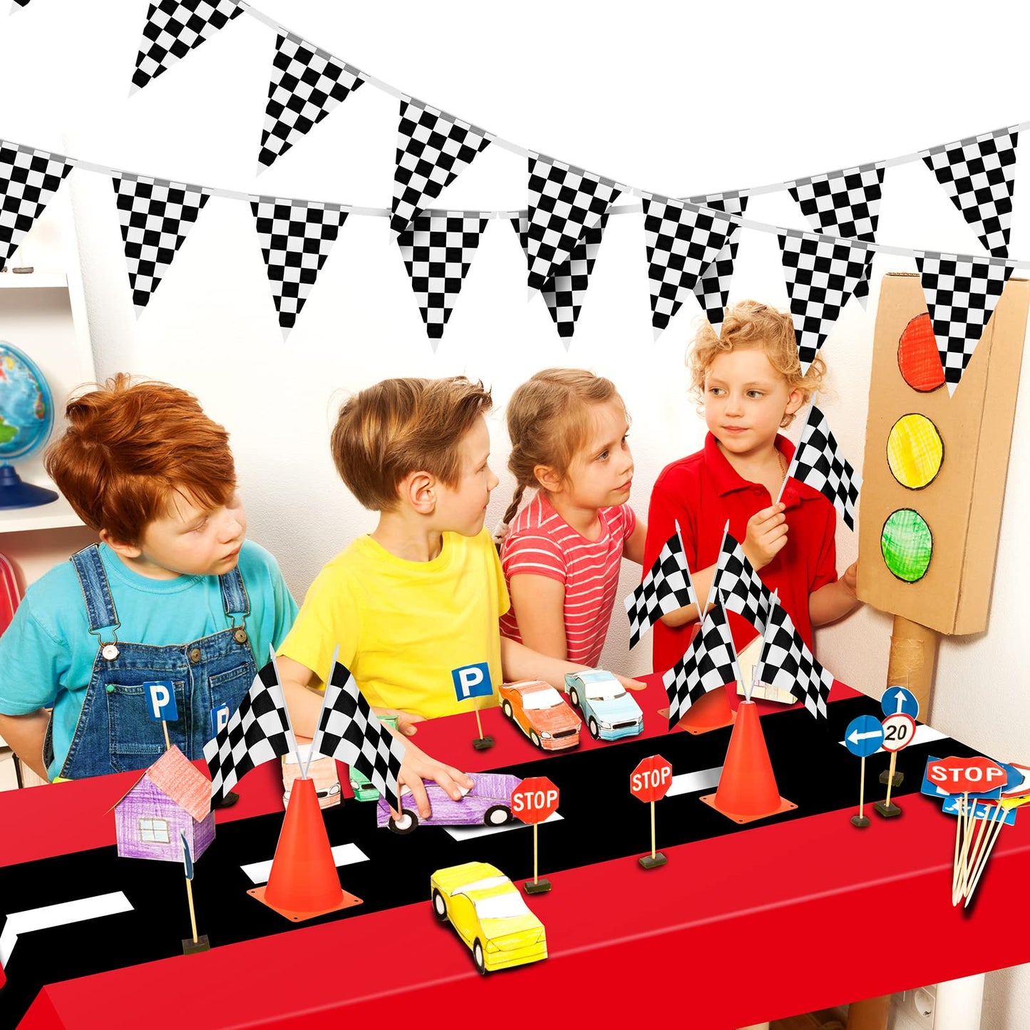 Car Birthday Decorations Racing Party Supplies Road Tablecloth Racetrack Tablecloth Racetrack Table Runner Tablecovers For Kids Racing Car Theme Birthday Party, 54 X 108 Inch (Stylish Style, 6 Sheets)