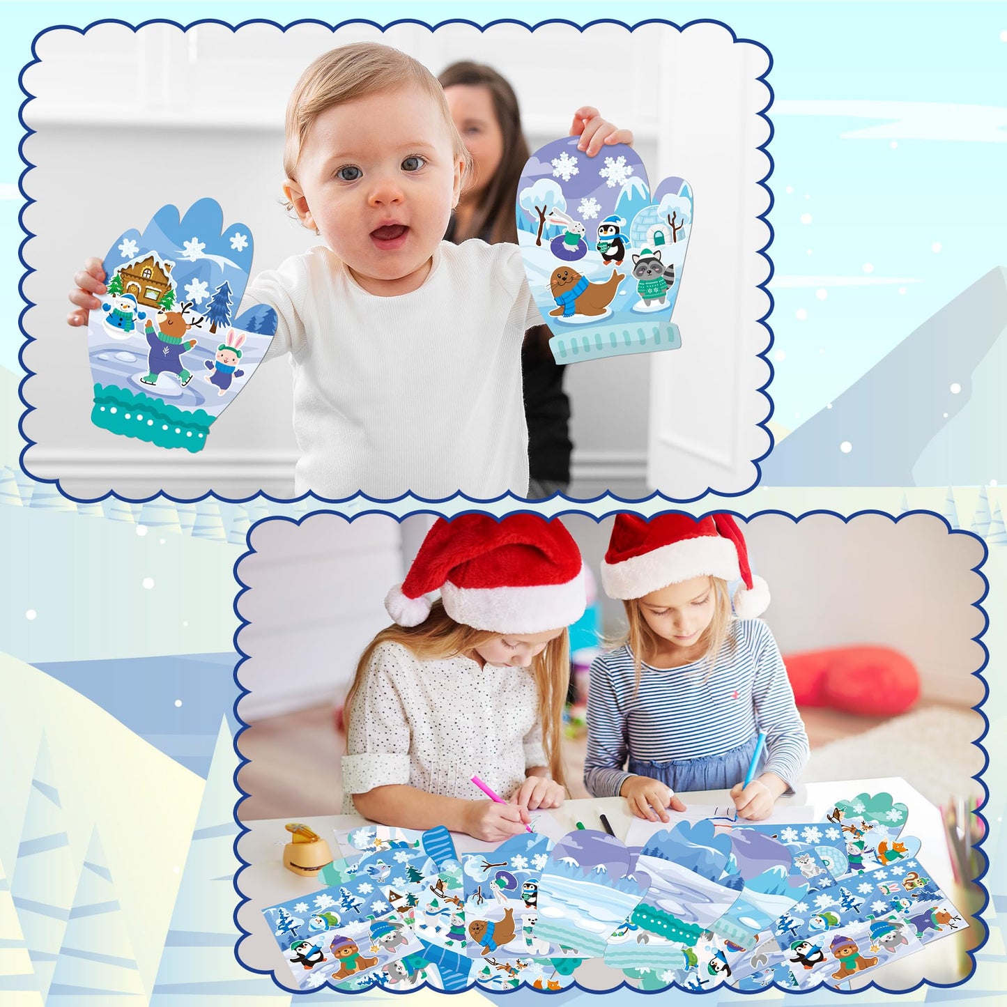 CY2SIDE 24 Set Polar Animal Glove Stickers Scene for Kids Make A Polar Glove Sticker Scene with Polar Animal Make Your Own Polar